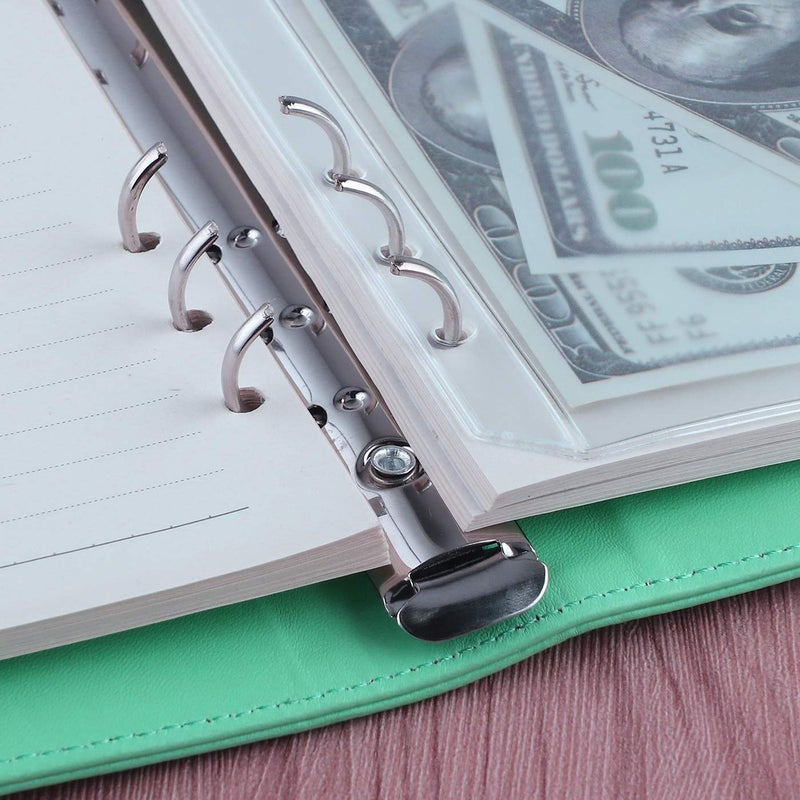 Antner A5 Notebook Binder 6 Ring Refillable Budget Planner Cover for Cash Organizer, PU Leather Loose Leaf Photocard Holder Aesthetic Binder with Magnetic Buckle for A5 Planner Inserts, Light Green - Image 5